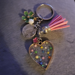 Whimsical Heart Confetti Keychain – Colorful & Cute Accessory